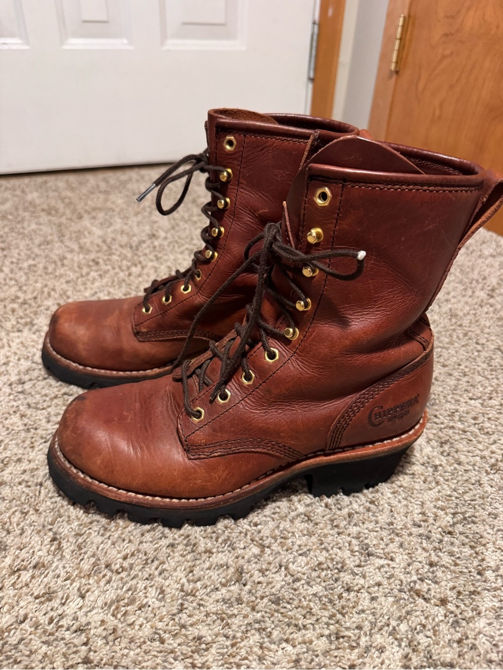Chippewa Brown Leather Logger  Lace-Up Work Boots - Women’s 10